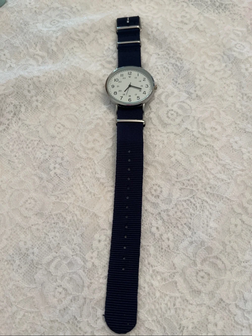 Classic Men's Navy Nylon Strap Watch - White Dial